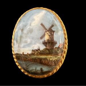 Vintage Aynsley Fine Bone China Brooch Made In England Hand Painted Pin Windmill